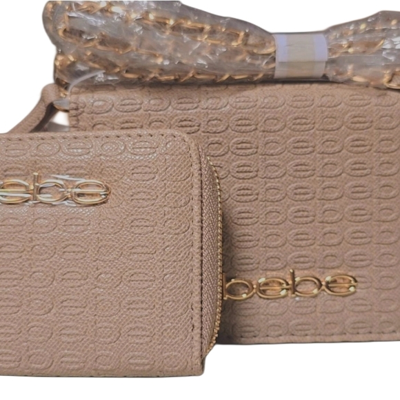 bebe Neutral Beige Quilted Logo Crossbody with Matching Wallet - Picture 2 of 4